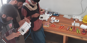 JKWO vocational training: Youth learning Electrician skills for livelihood in Beri Bari, South Bagh, Azad Kashmir.